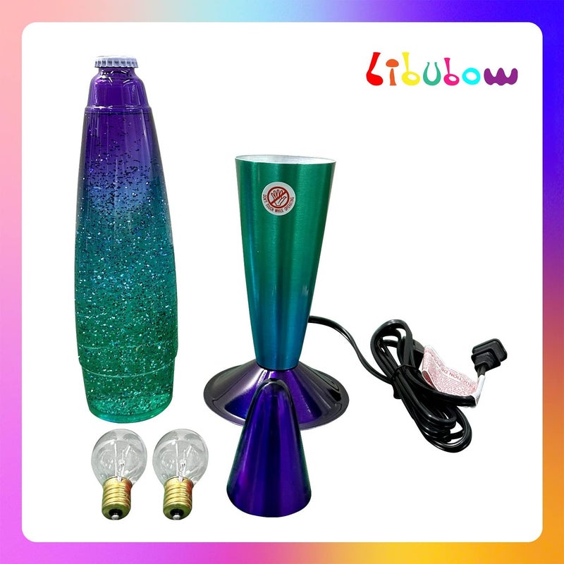 Libubow Store 16 Inch Green Blue Purple Rainbow Glitter Lamp, 2 Bulbs, Night Light Rainbow Lamp, Relaxing Mood Lighting Night Light for Adults, Kids, Teens, Home Room Office Decor, Present - Image 2